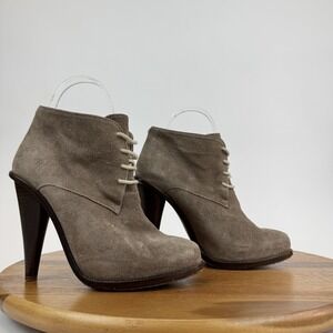 Womens Opening Ceremony Taupe Brown Suede Heeled Lace Up Ankle Boots Size EU 36